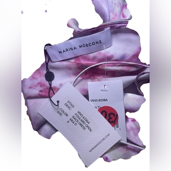 Marina Moscone Silk Blend Open Back Mini Dress Pink Floral NWT - Picture 6 of 6